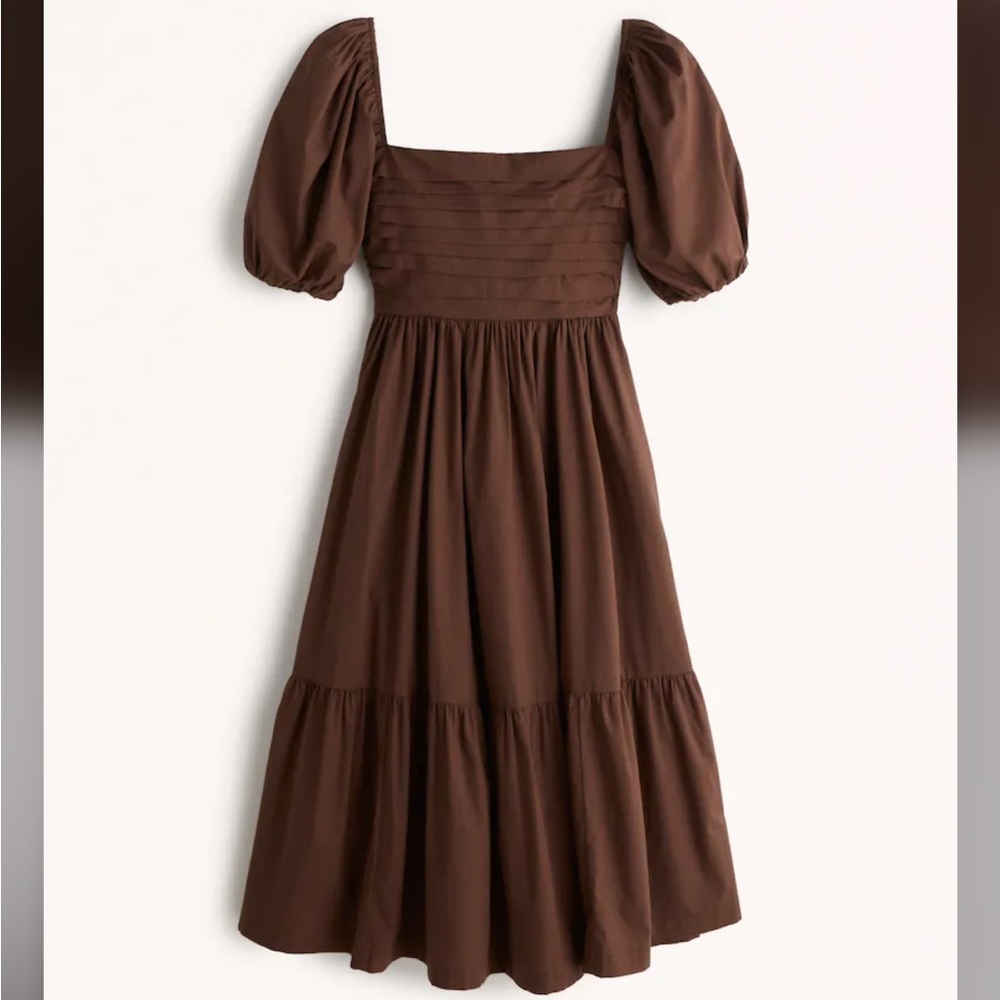 Abercrombie Ruched Puff Sleeve Poplin Midi Dress